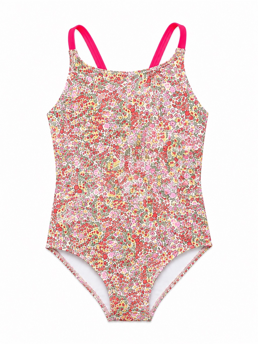 Boden Pink Floral One-Piece Swimsuit with Hot-Pink Straps